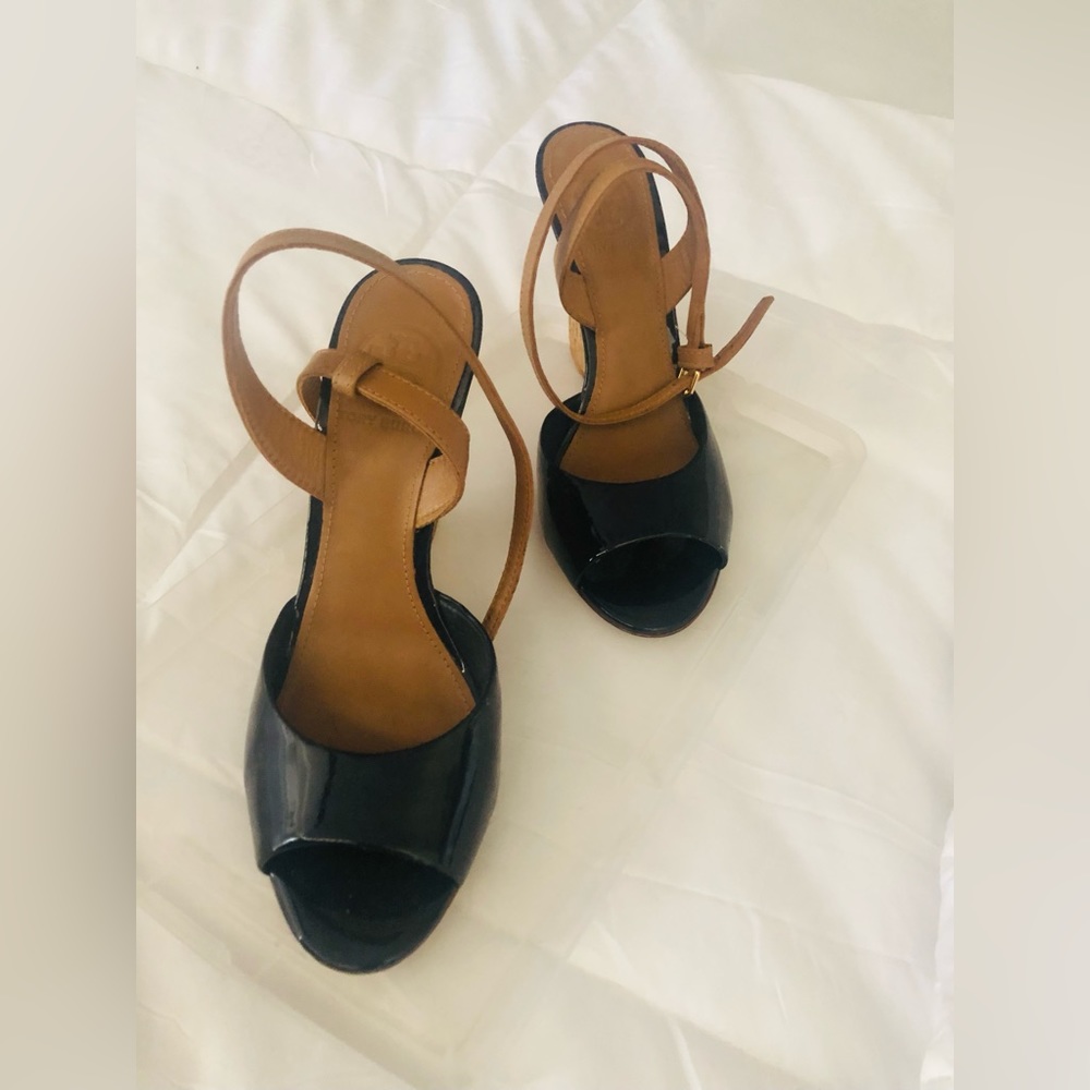 Tory Burch wedges navy blue almost black /tang